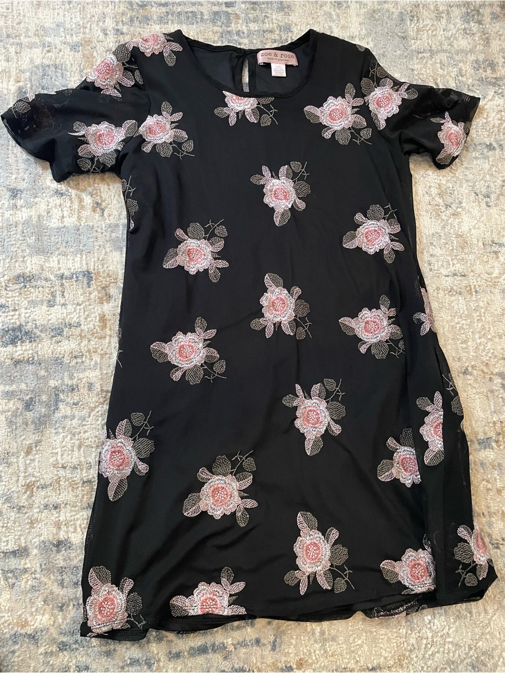 Band of Gypsies Black Dress with Pink and Gold Floral Embroidery